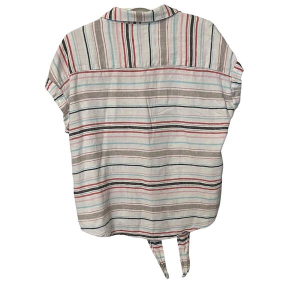 2 WEATHERPROOF VINTAGE CAP SLEEVE BUTTON BLOUSES, WOMENS, L, MULTI & NAVY/WHITE - Picture 2 of 12